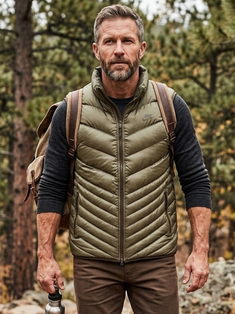 Nike Olive Quilted Packable Vest - Men's Outdoor Layer